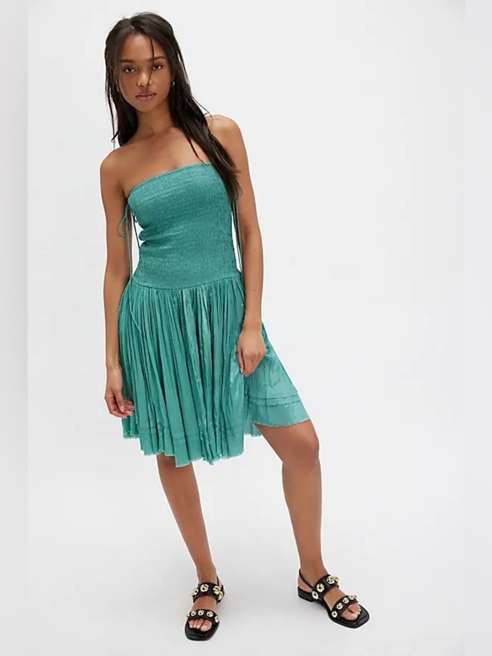 Free People One Maya‎ Convertible Midi Skirt Mineral Blue Smocked Large